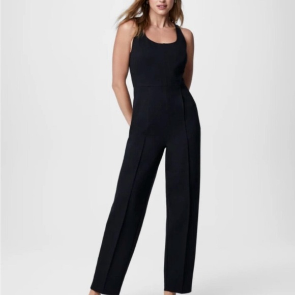 SPANX Black Ponte Corset Barrel Leg Jumpsuit - Picture 1 of 6